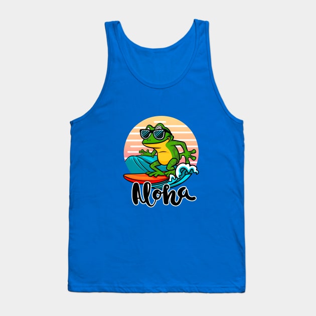 frog wears glasses, surfs and says aloha on the beach Tank Top by KENG 51